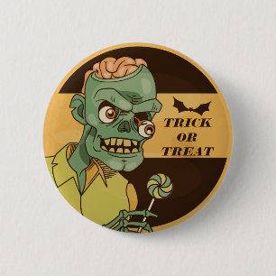 Gruseliger Zombie mit Lutscher Vintage   Pin Butto Button