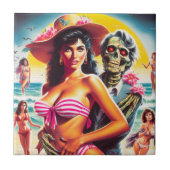 Gruseliger Zombie-Strand-Pin-up Fliese (Vorderseite)