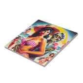 Gruseliger Zombie-Strand-Pin-up Fliese (Seite)
