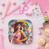 Gruseliger Zombie-Strand-Pin-up Pappteller (Party)