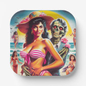 Gruseliger Zombie-Strand-Pin-up Pappteller (Vorderseite)
