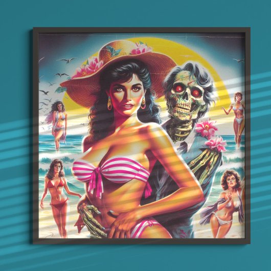 Gruseliger Zombie-Strand-Pin-up Poster