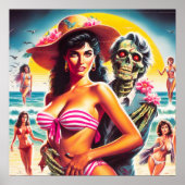 Gruseliger Zombie-Strand-Pin-up Poster (Vorne)