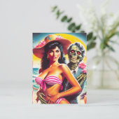Gruseliger Zombie-Strand-Pin-up Postkarte (Stehend Vorderseite)