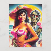 Gruseliger Zombie-Strand-Pin-up Postkarte (Vorderseite)