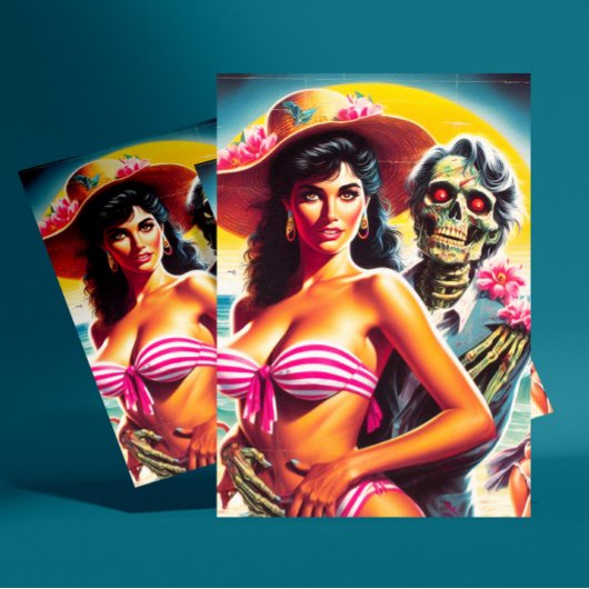 Gruseliger Zombie-Strand-Pin-up Postkarte