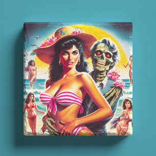 Gruseliger Zombie-Strand-Pin-up Steinuntersetzer