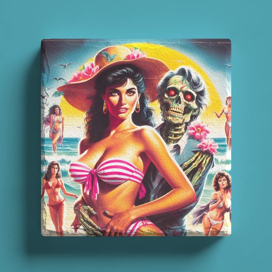 Gruseliger Zombie-Strand-Pin-up Steinuntersetzer