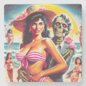 Gruseliger Zombie-Strand-Pin-up Steinuntersetzer (Vorderseite)