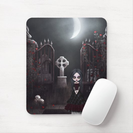 Gruseliges Goth Mädchen u. Friedhof Mousepad (Mit Mouse)