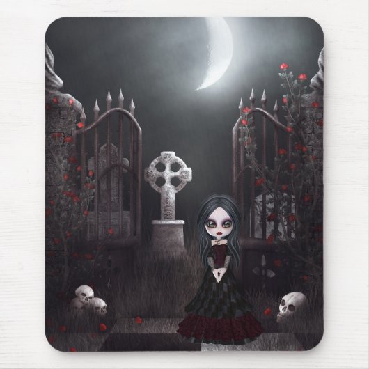 Gruseliges Goth Mädchen u. Friedhof Mousepad (Vorne)