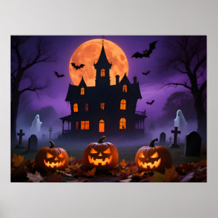Gruseliges gotisches Herrenhaus mit Geistern und F Poster