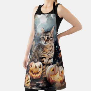 Gruseliges Halloween Bengal Katze mit Kürbissen Schürze
