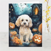Gruseliges Halloween-Cockapoo mit Kürbissen Karte (Gelbe Blume)