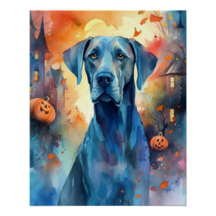 Gruseliges Halloween Dogge mit Kürbissen Poster