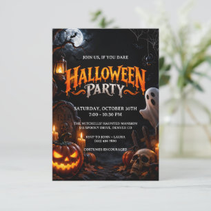 Gruseliges Halloween-Geister Nacht & Kürbis Einladung