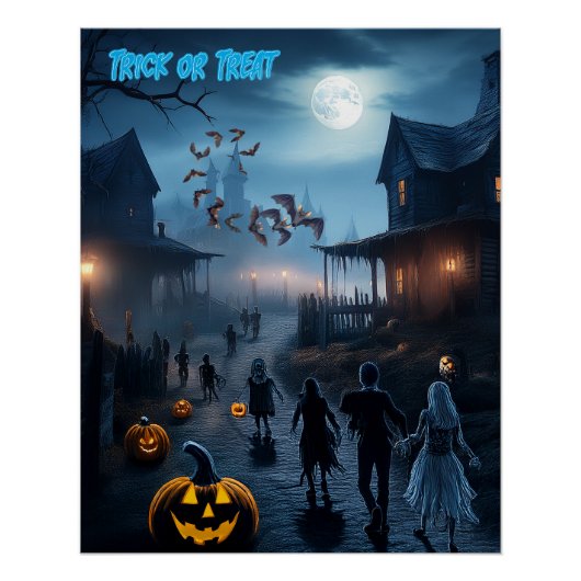 Gruseliges Halloween-Geisterstadt-Süßigkeiten oder Poster (Vorderseite)