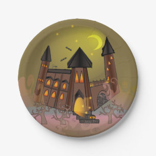 Gruseliges Halloween-Hexenhaus und Vampirschloss  Pappteller
