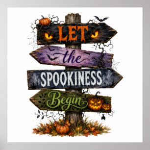 Gruseliges Halloween-Holz-Wegweiserschild  Poster
