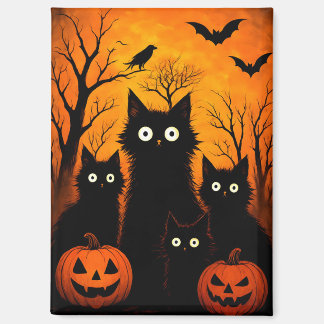 Gruseliges Halloween-Katzen- und Fledermaus-Design Magnet