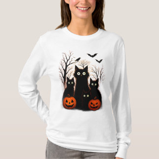 Gruseliges Halloween-Katzen- und Fledermaus-Design T-Shirt