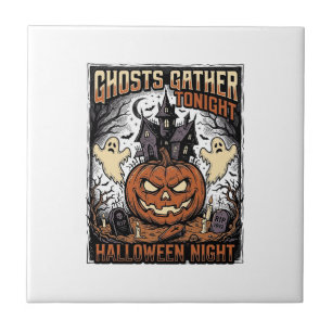 Gruseliges Halloween-Shirt Vintage-Geist-Kürbis-Ku Fliese