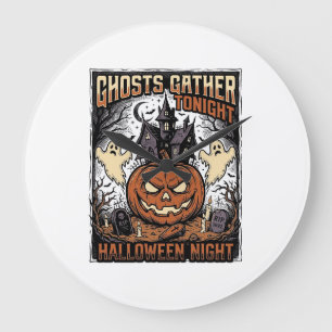 Gruseliges Halloween-Shirt Vintage-Geist-Kürbis-Ku Große Wanduhr