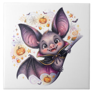 Gruseliges Halloween, spähende Fledermaus Fliese