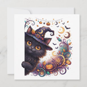 Gruseliges Halloween, spähende schwarze Katze Einladung