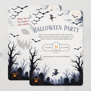 Gruseliges Halloween Spukhaus Hexe Einladung