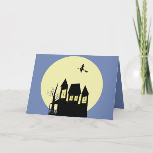 Gruseliges Halloween Spukhaus Hexe Vollmond Karte