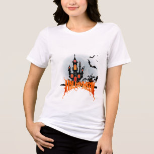 Gruseliges Halloween Spukhaus Kürbis Fledermäuse Tri-Blend Shirt