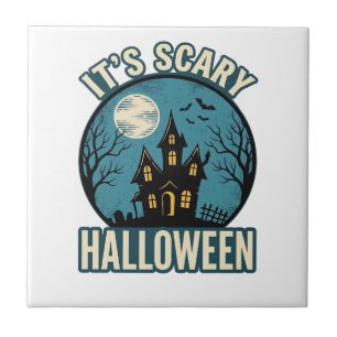 Gruseliges Halloween Spukhaus Vintage-Shirt-Design Fliese