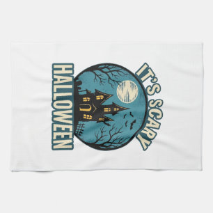 Gruseliges Halloween Spukhaus Vintage-Shirt-Design Geschirrtuch