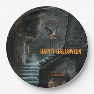 Gruseliges Halloween-Treppenhaus Pappteller