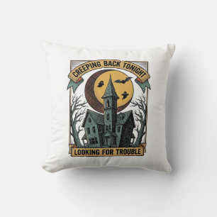 Gruseliges Haus-Shirt mit graviertem spooky manor Kissen