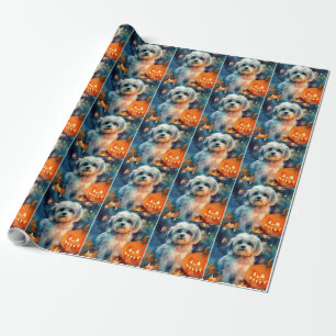Gruseliges Havanese Halloween mit Kürbissen Geschenkpapier