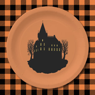 Gruseliges Herrenhaus als Silhouette Pappteller