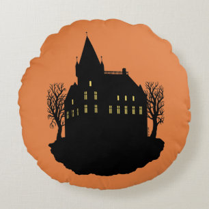 Gruseliges Herrenhaus als Silhouette Rundes Kissen