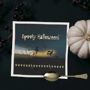 Gruseliges Hexenschloss Fledermaus Schädel Hallowe Serviette