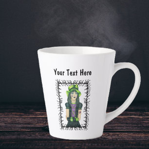 Gruseliges Mädchen Gesichtstattoos Grüne Mütze Dor Milchtasse