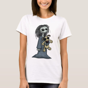 Gruseliges Mädchen mit gruseligem Welpen T-Shirt