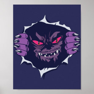 Gruseliges Monster, das durch ein Loch in der Wand Poster