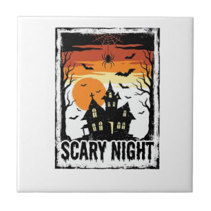 Gruseliges Nacht Spukhaus Vintage Halloween-Shirt_ Fliese