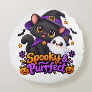 Gruseliges & Purrfektes Halloween-Schwarzes-Katzen Rundes Kissen