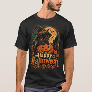 Gruseliges schwarzes Halloween-Katzen-T-Shirt T-Shirt