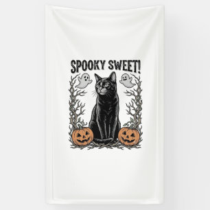 Gruseliges schwarzes Katze Vintage-Halloween-Gravu Banner
