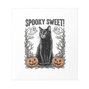 Gruseliges schwarzes Katze Vintage-Halloween-Gravu Notizblock