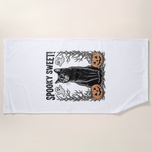 Gruseliges schwarzes Katze Vintage-Halloween-Gravu Strandtuch