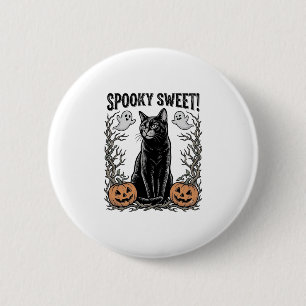 Gruseliges schwarzes Katze Vintage-Halloween-Stick Button